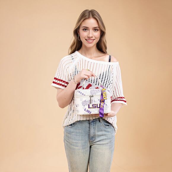 LSU Tigers Vanity Beige Top Handle Bag w/ Strap and Keychain *Brand NEW* - Picture 3 of 8